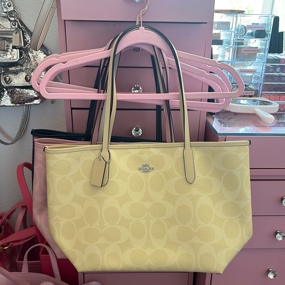 Coach Handbags - Coach Light Yellow Signature Tote